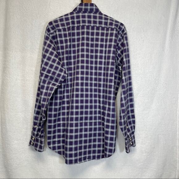 Thomas Dean Purple & White Striped Plaid Long Sleeve Button Down Shirt Size L - Picture 4 of 7